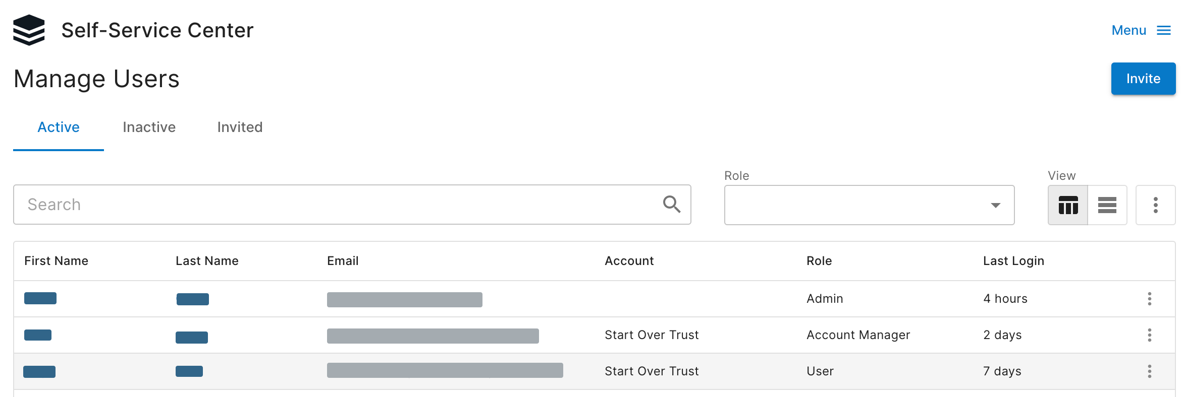 self-service-users-list-view