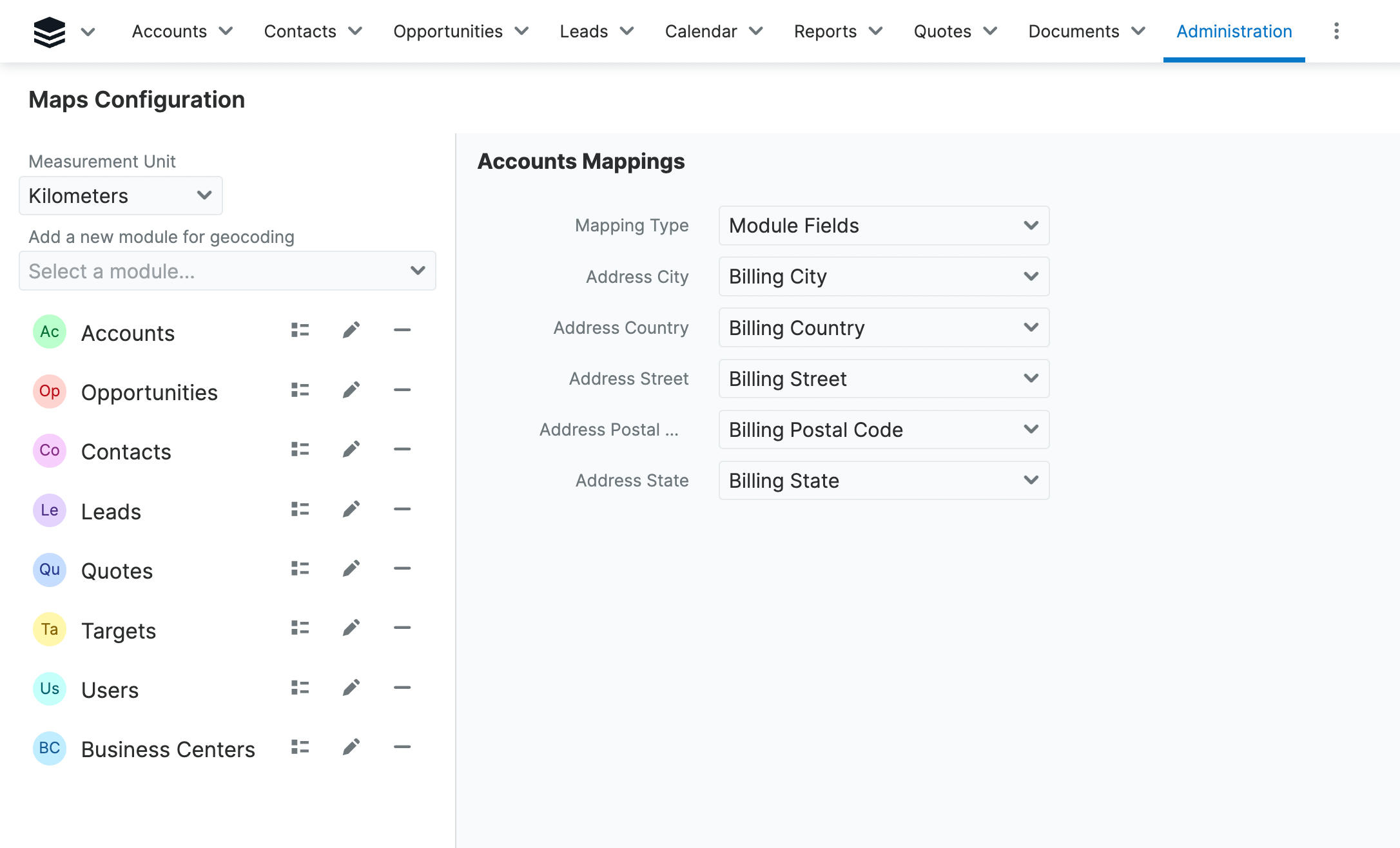 Sugar Maps settings