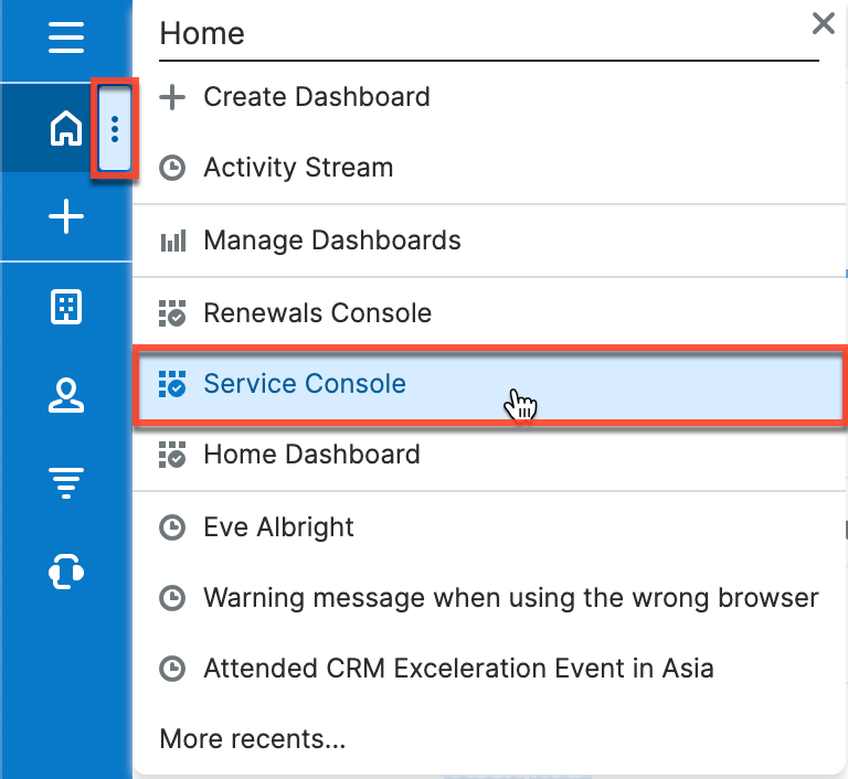 ServiceConsole SugarMenu